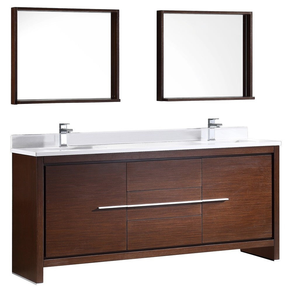 Fresca Allier 72" Wenge Brown Modern Double Sink Bathroom Vanity w/ Mirror