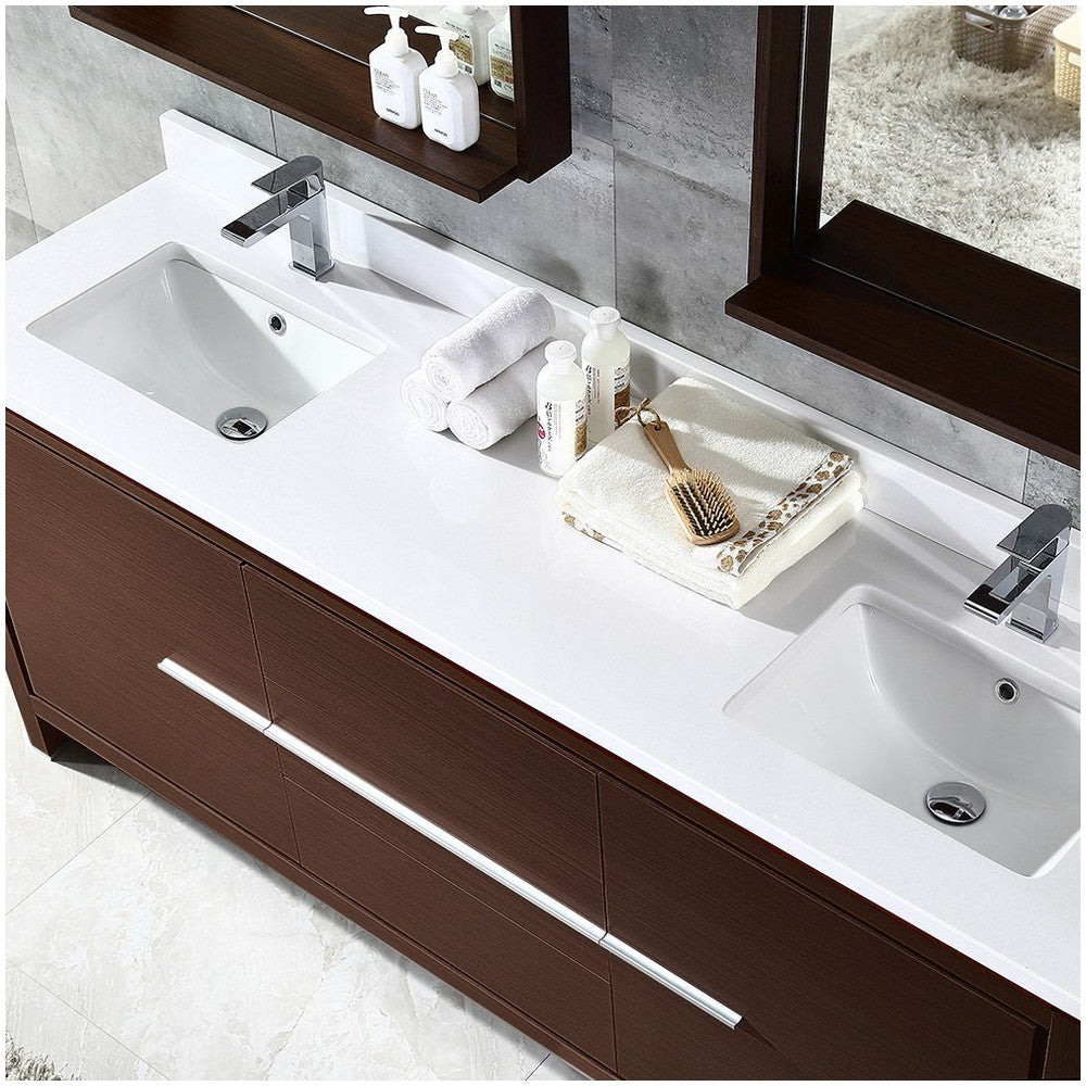 Fresca Allier 72" Wenge Brown Modern Double Sink Bathroom Vanity w/ Mirror