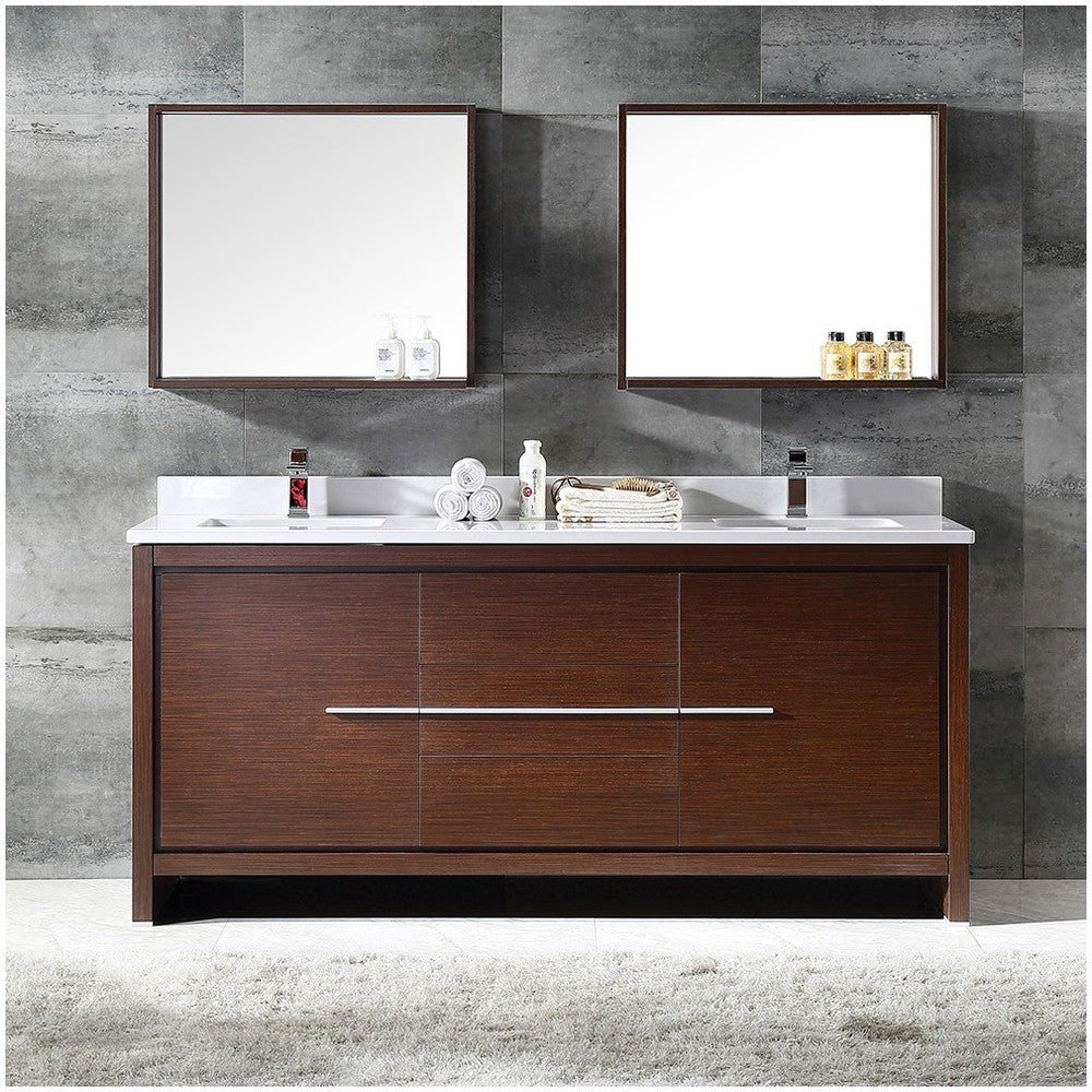 Fresca Allier 72" Wenge Brown Modern Double Sink Bathroom Vanity w/ Mirror