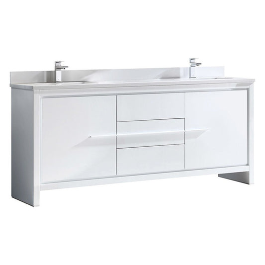 Fresca Allier 72" White Modern Double Sink Bathroom Cabinet w/ Top & Sinks