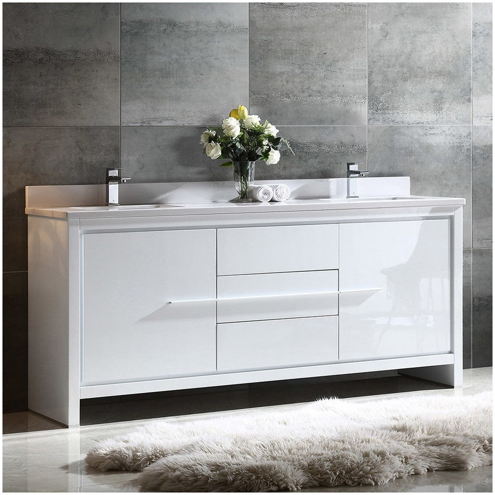 Fresca Allier 72" White Modern Double Sink Bathroom Cabinet w/ Top & Sinks