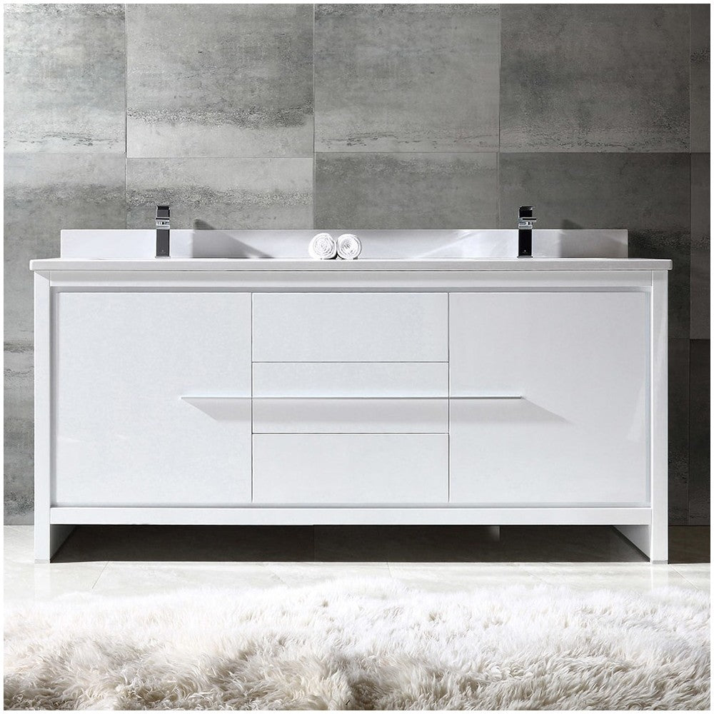 Fresca Allier 72" White Modern Double Sink Bathroom Cabinet w/ Top & Sinks