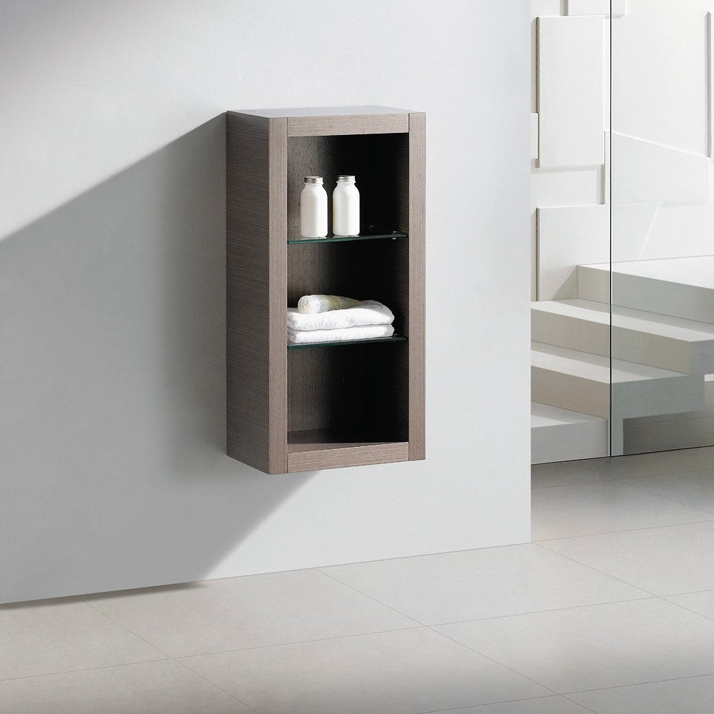 Fresca Allier Gray Oak Bathroom Linen Side Cabinet w/ 2 Glass Shelves