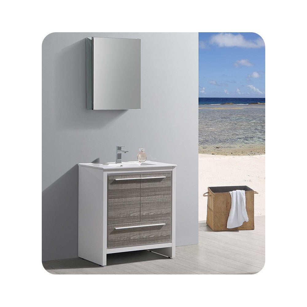 Fresca Allier Rio 30" Ash Gray Modern Bathroom Cabinet w/ Sink