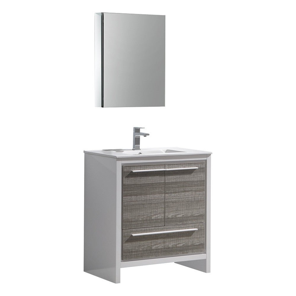 Fresca Allier Rio 30" Ash Gray Modern Bathroom Vanity w/ Medicine Cabinet