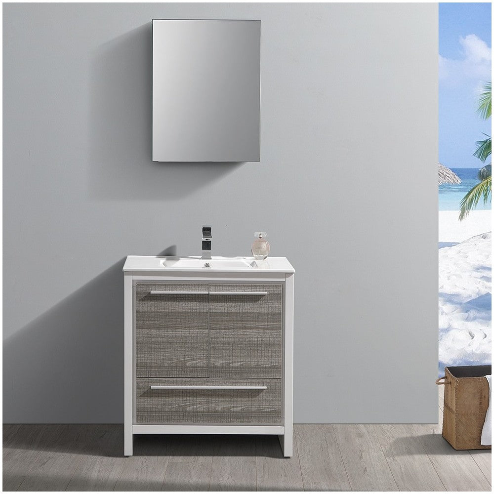 Fresca Allier Rio 30" Ash Gray Modern Bathroom Vanity w/ Medicine Cabinet