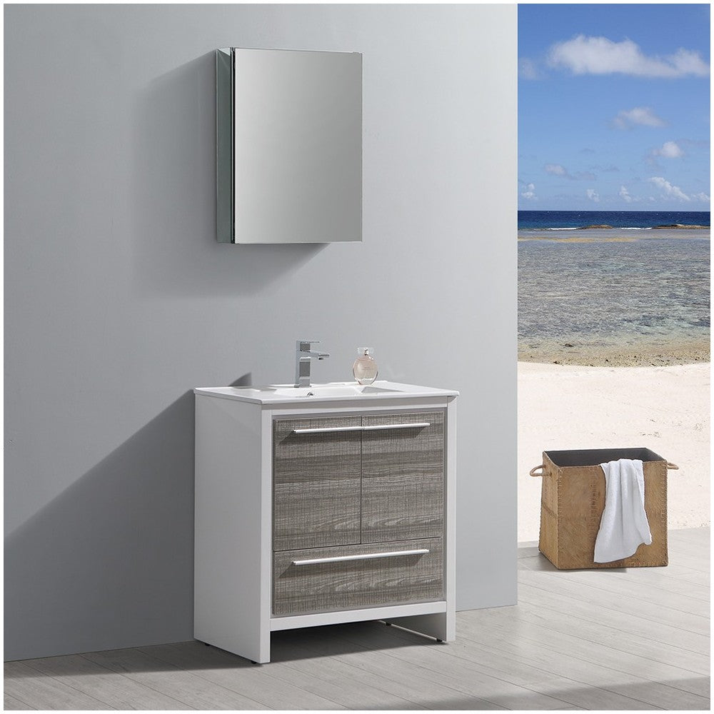 Fresca Allier Rio 30" Ash Gray Modern Bathroom Vanity w/ Medicine Cabinet