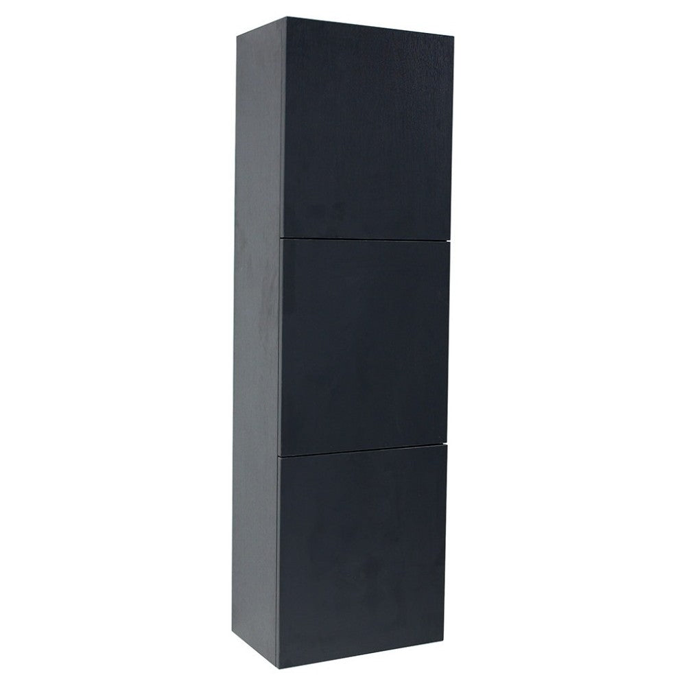Fresca Black Bathroom Linen Side Cabinet w/ 3 Large Storage Areas