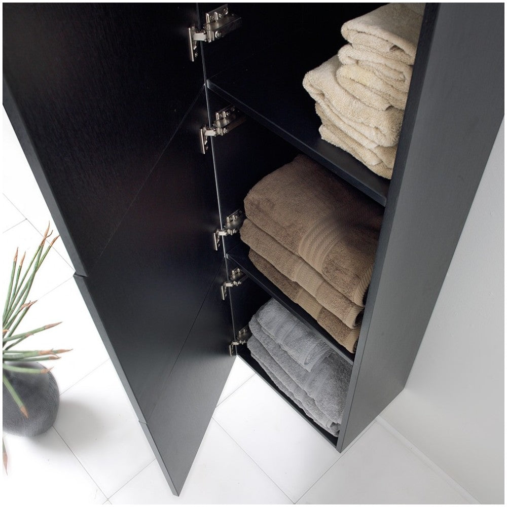 Fresca Black Bathroom Linen Side Cabinet w/ 3 Large Storage Areas