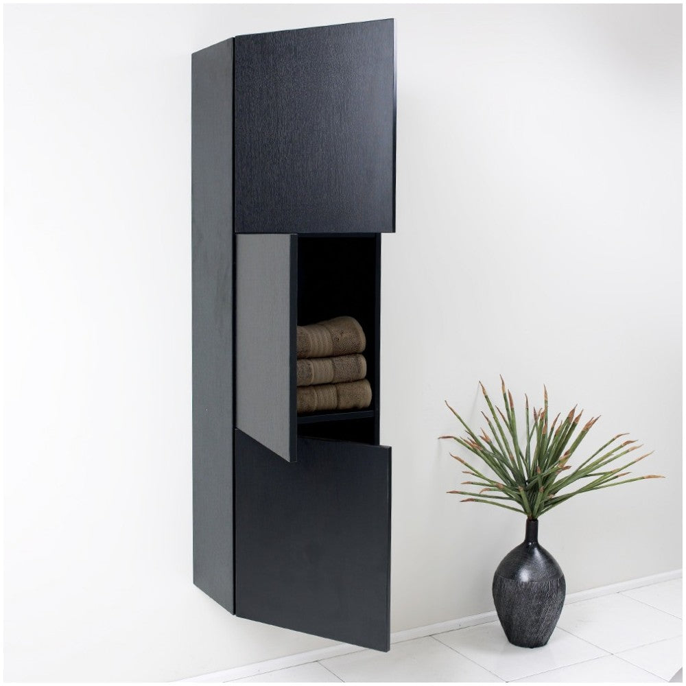Fresca Black Bathroom Linen Side Cabinet w/ 3 Large Storage Areas