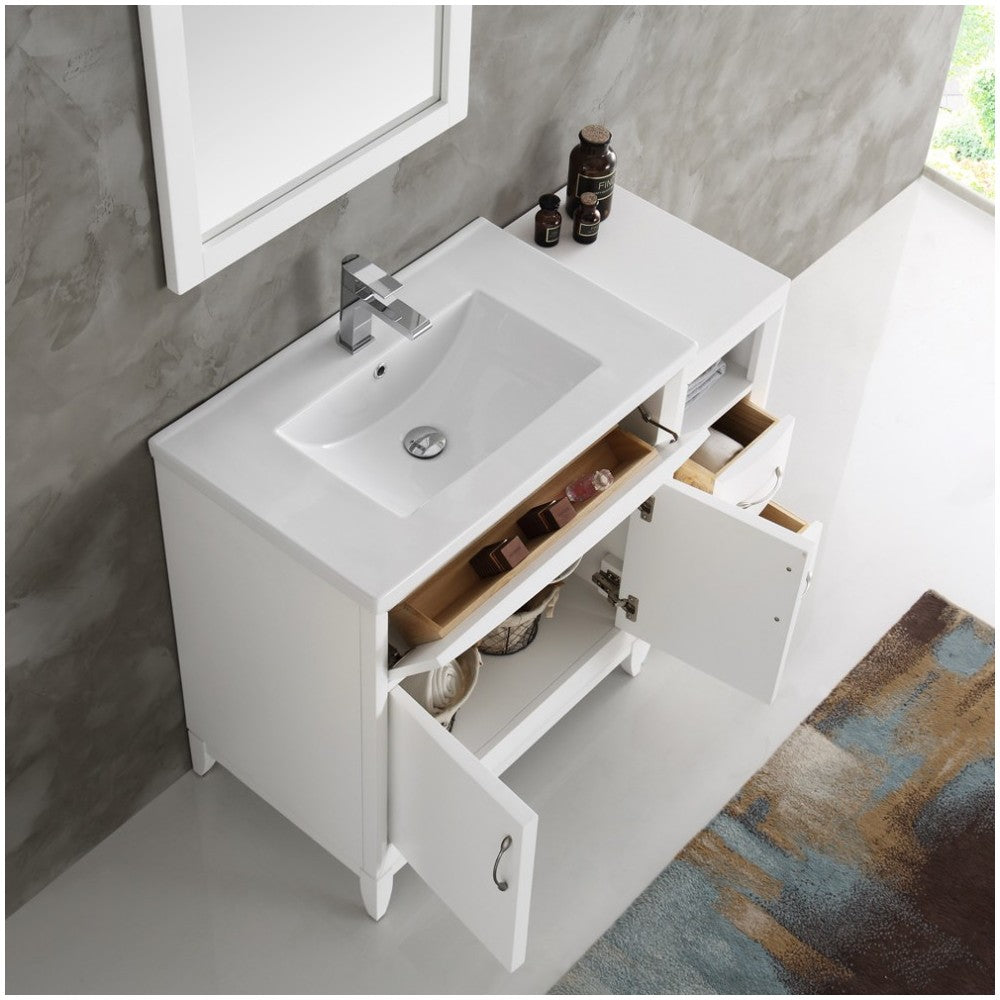 Fresca Cambridge 42" White Traditional Bathroom Vanity w/ Mirror