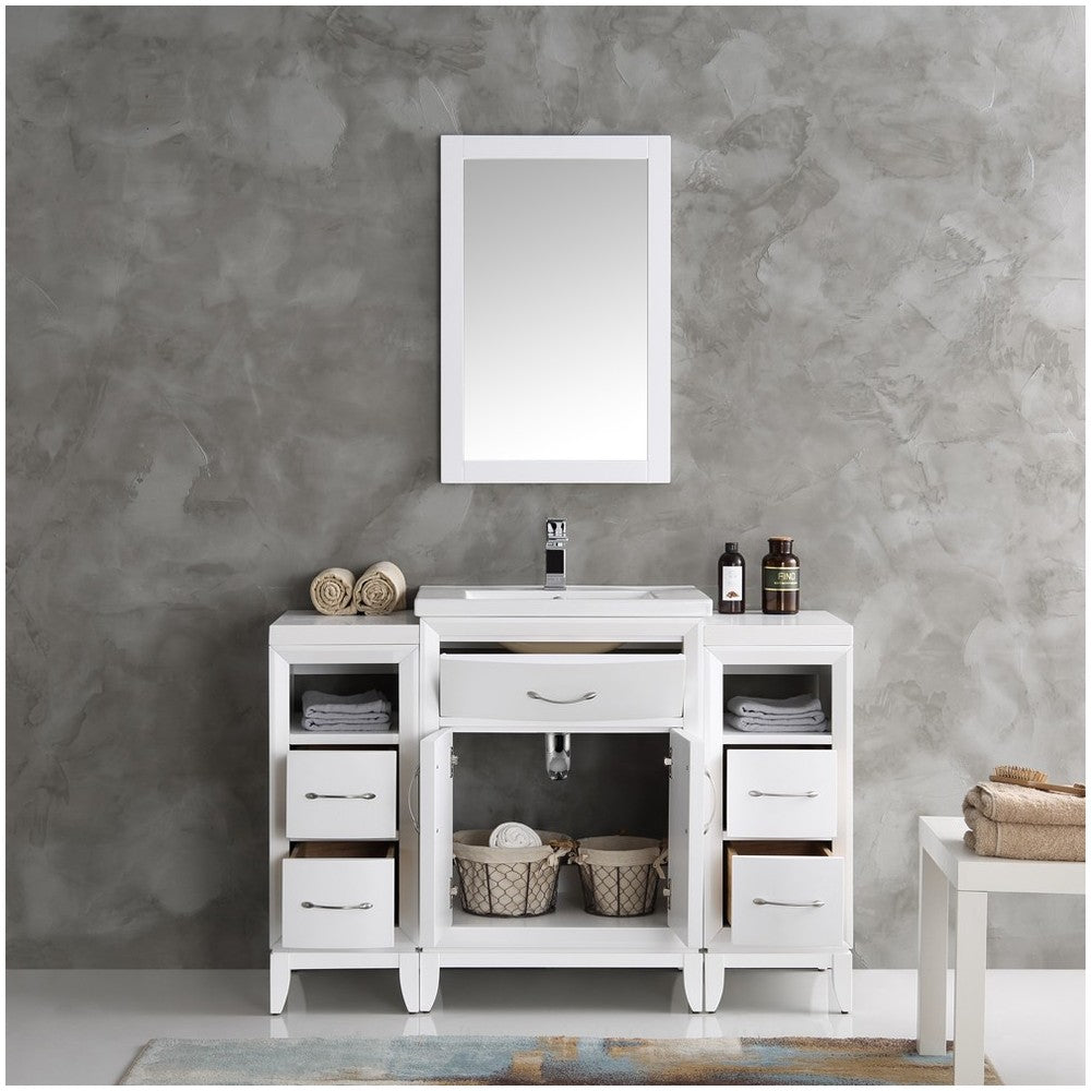 Fresca Cambridge 48" White Traditional Bathroom Vanity w/ Mirror