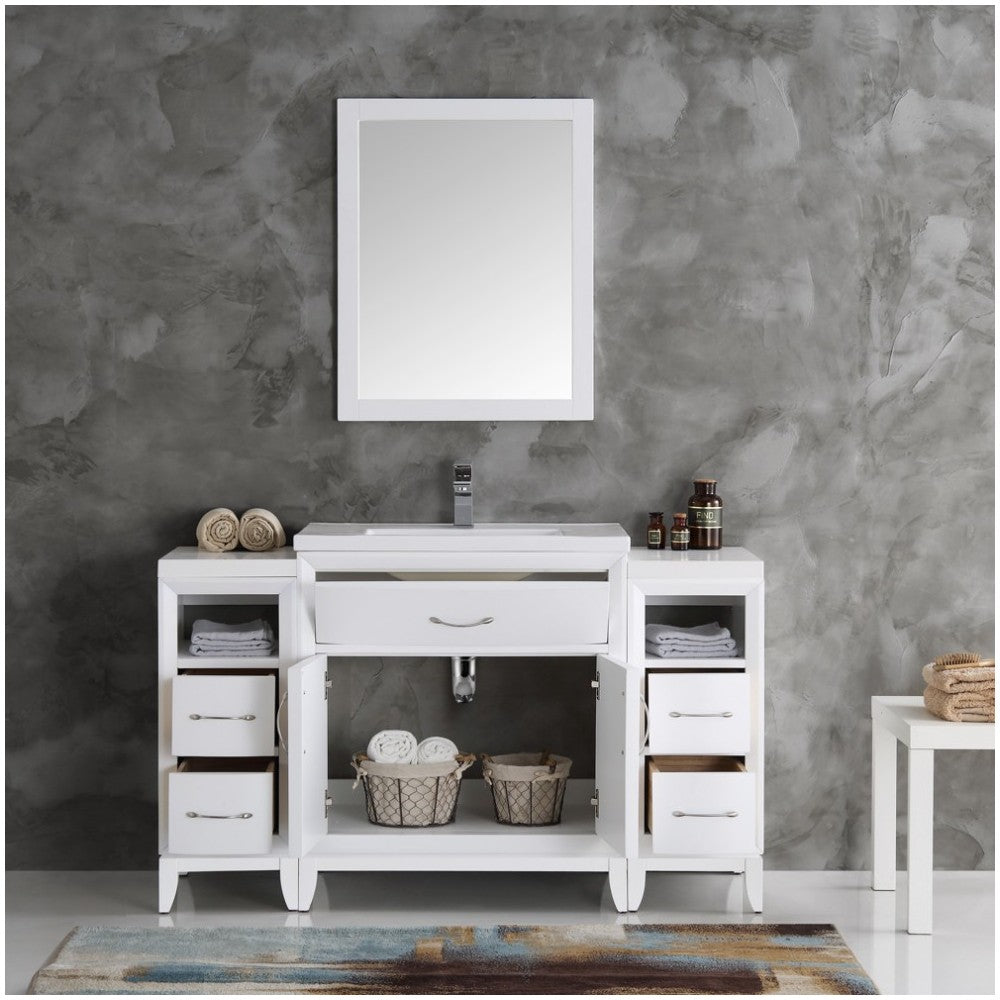 Fresca Cambridge 54" White Traditional Bathroom Vanity w/ Mirror