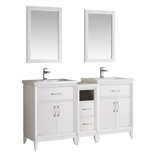 Fresca Cambridge 60" White Double Sink Traditional Bathroom Vanity w/ Mirrors