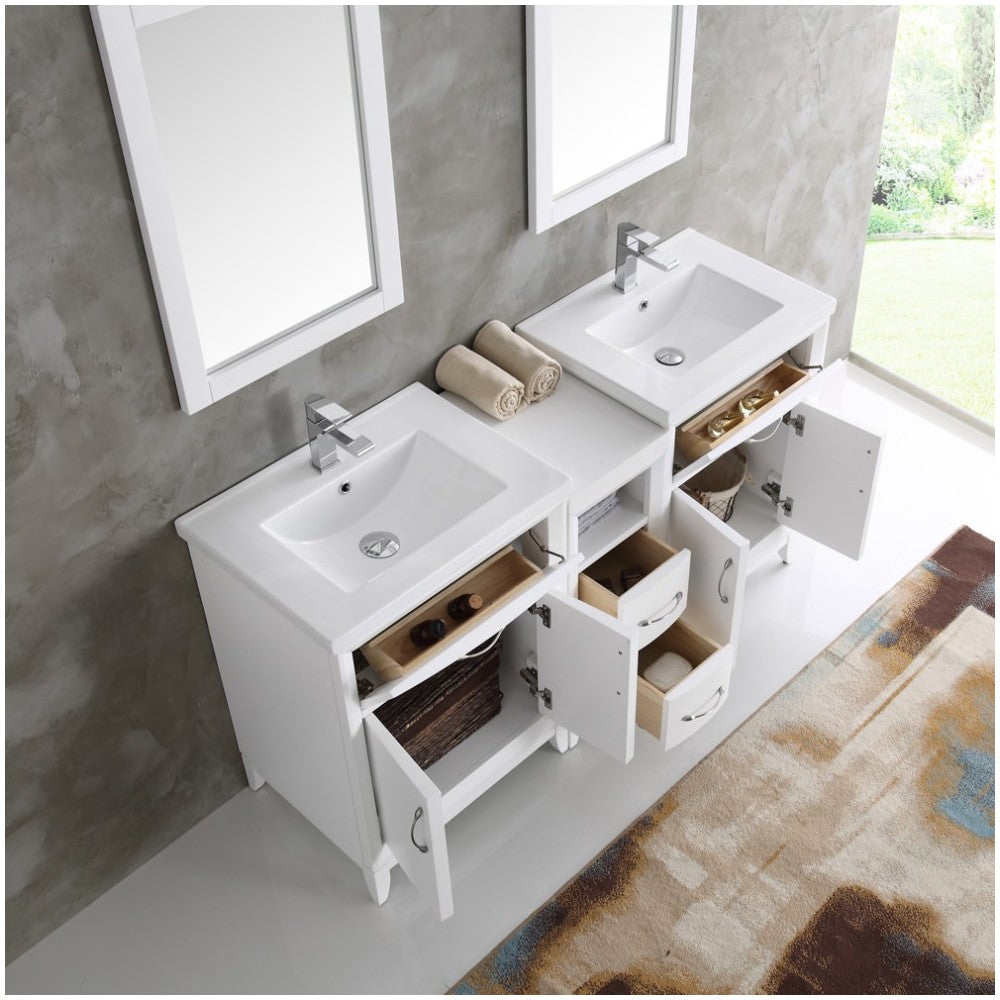 Fresca Cambridge 60" White Double Sink Traditional Bathroom Vanity w/ Mirrors