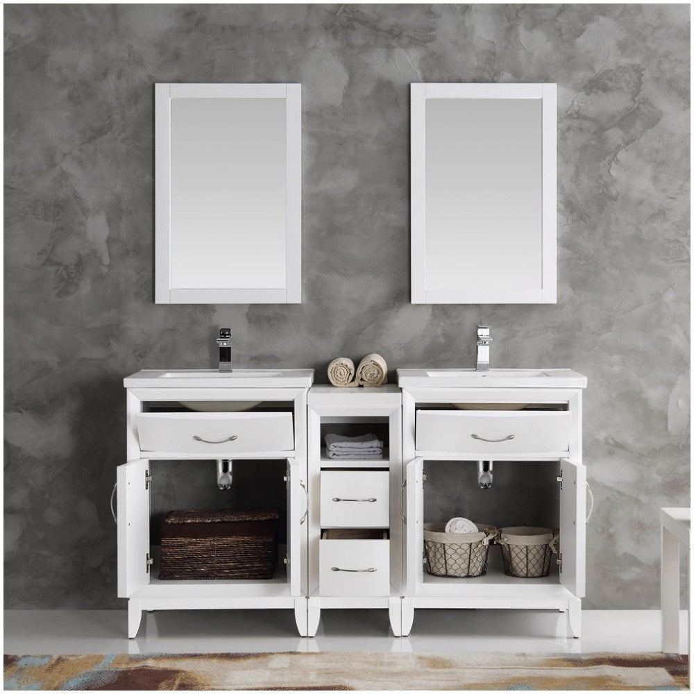 Fresca Cambridge 60" White Double Sink Traditional Bathroom Vanity w/ Mirrors