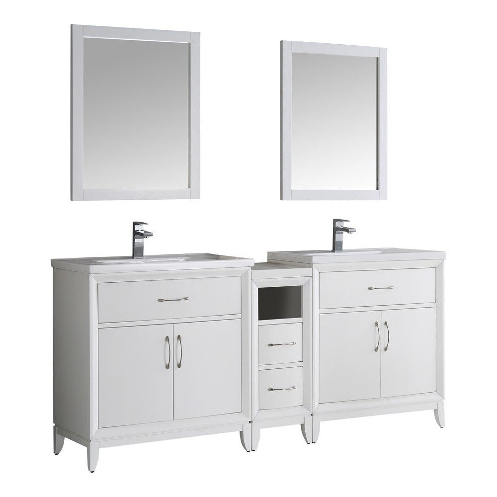 Fresca Cambridge 72" White Double Sink Traditional Bathroom Vanity w/ Mirrors