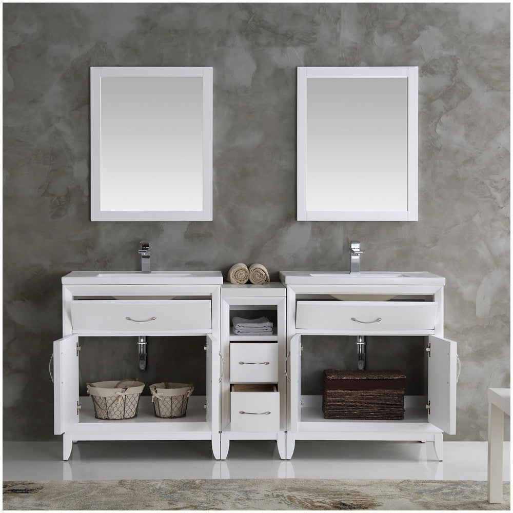 Fresca Cambridge 72" White Double Sink Traditional Bathroom Vanity w/ Mirrors