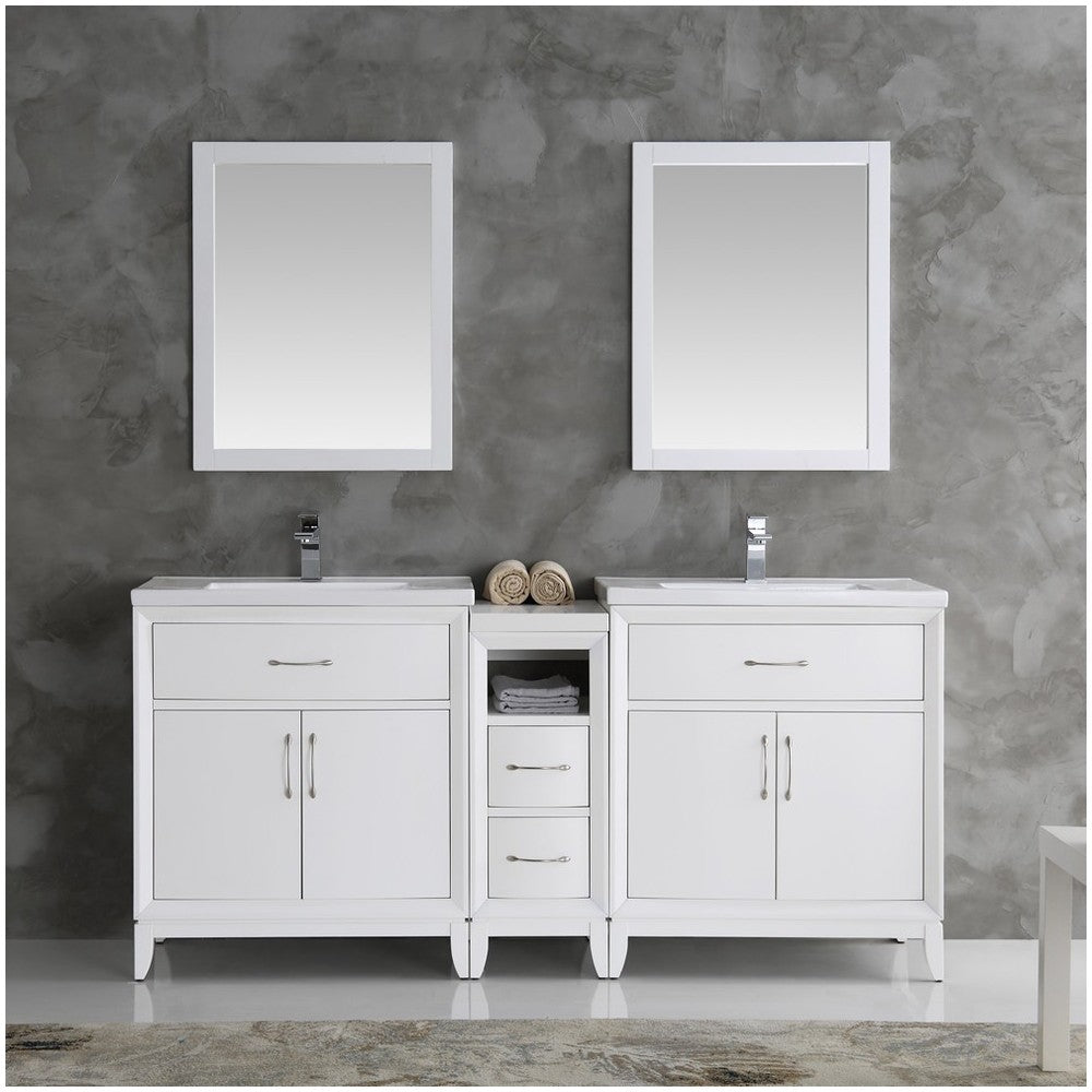 Fresca Cambridge 72" White Double Sink Traditional Bathroom Vanity w/ Mirrors