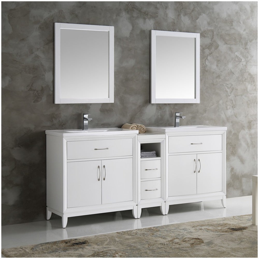 Fresca Cambridge 72" White Double Sink Traditional Bathroom Vanity w/ Mirrors