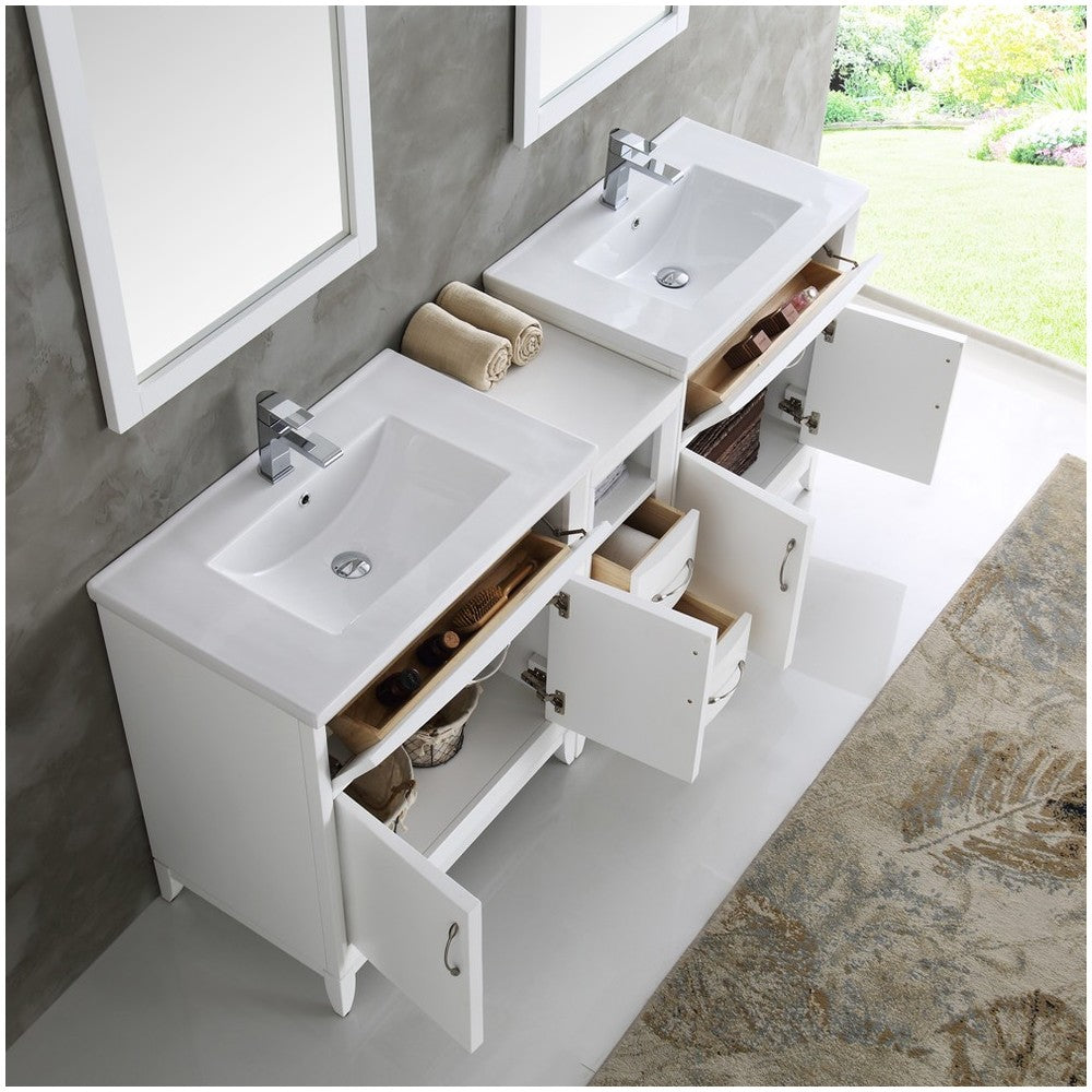 Fresca Cambridge 72" White Double Sink Traditional Bathroom Vanity w/ Mirrors