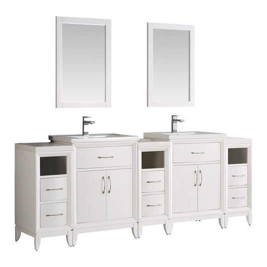 Fresca Cambridge 84" White Double Sink Traditional Bathroom Vanity w/ Mirrors