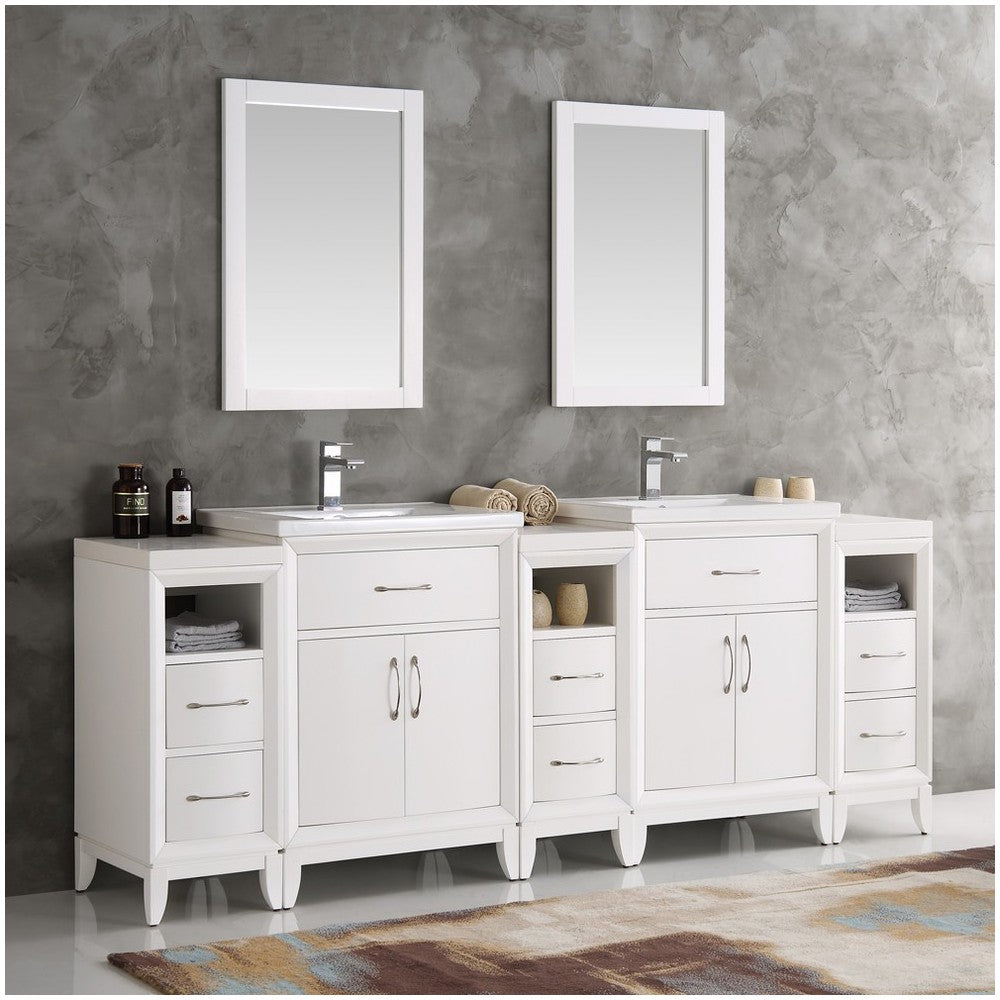 Fresca Cambridge 84" White Double Sink Traditional Bathroom Vanity w/ Mirrors