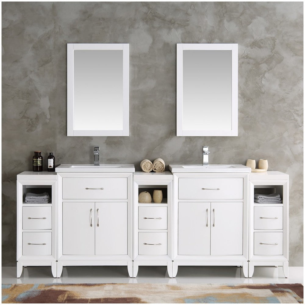 Fresca Cambridge 84" White Double Sink Traditional Bathroom Vanity w/ Mirrors