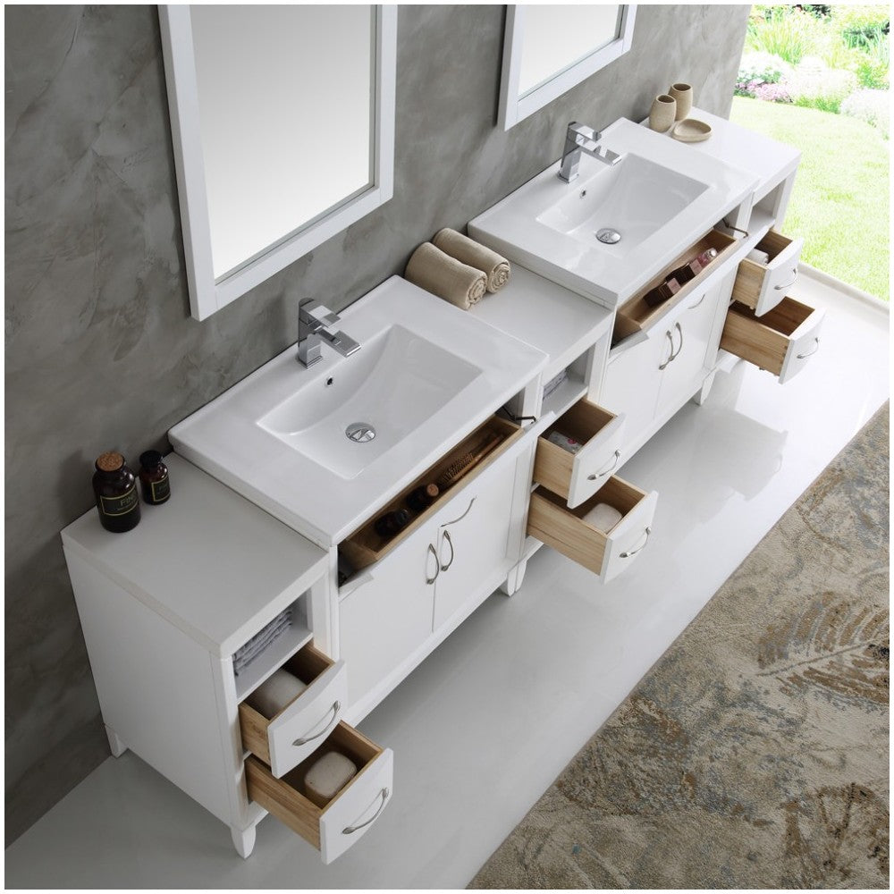 Fresca Cambridge 96" White Double Sink Traditional Bathroom Vanity w/ Mirrors