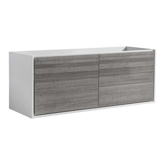 Fresca Catania 60" Glossy Ash Gray Wall Hung Double Sink Modern Bathroom Cabinet