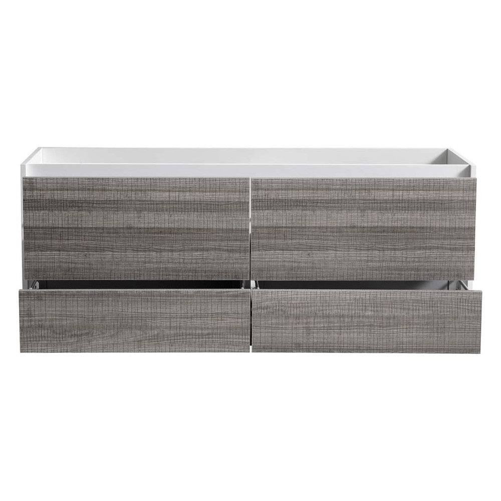 Fresca Catania 60" Glossy Ash Gray Wall Hung Double Sink Modern Bathroom Cabinet
