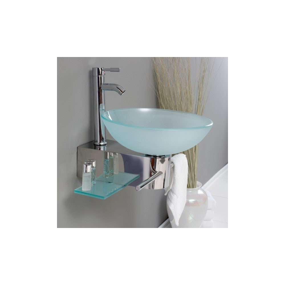 Fresca Cristallino 18" Modern Glass Bathroom Vanity w/ Frosted Vessel Sink