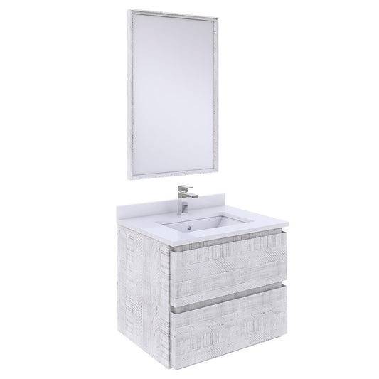 Fresca Formosa 24" Wall Hung Modern Bathroom Vanity w/ Mirror in Rustic White