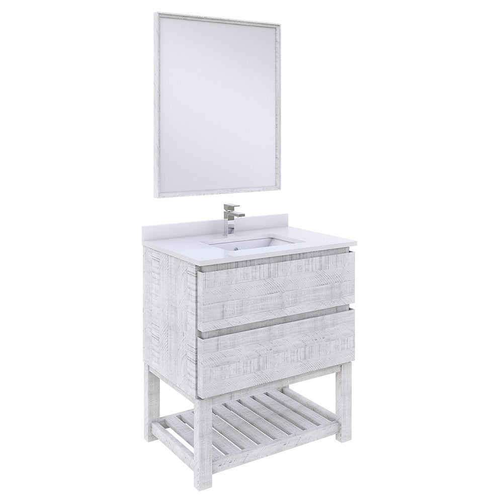 Fresca Formosa 30" Bathroom Vanity w/ Open Bottom & Mirror in Rustic White