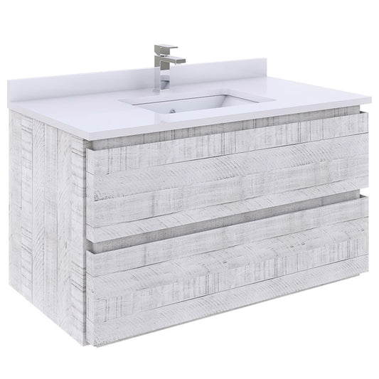 Fresca Formosa 35" Wall Hung Modern Bathroom Cabinet in Rustic White