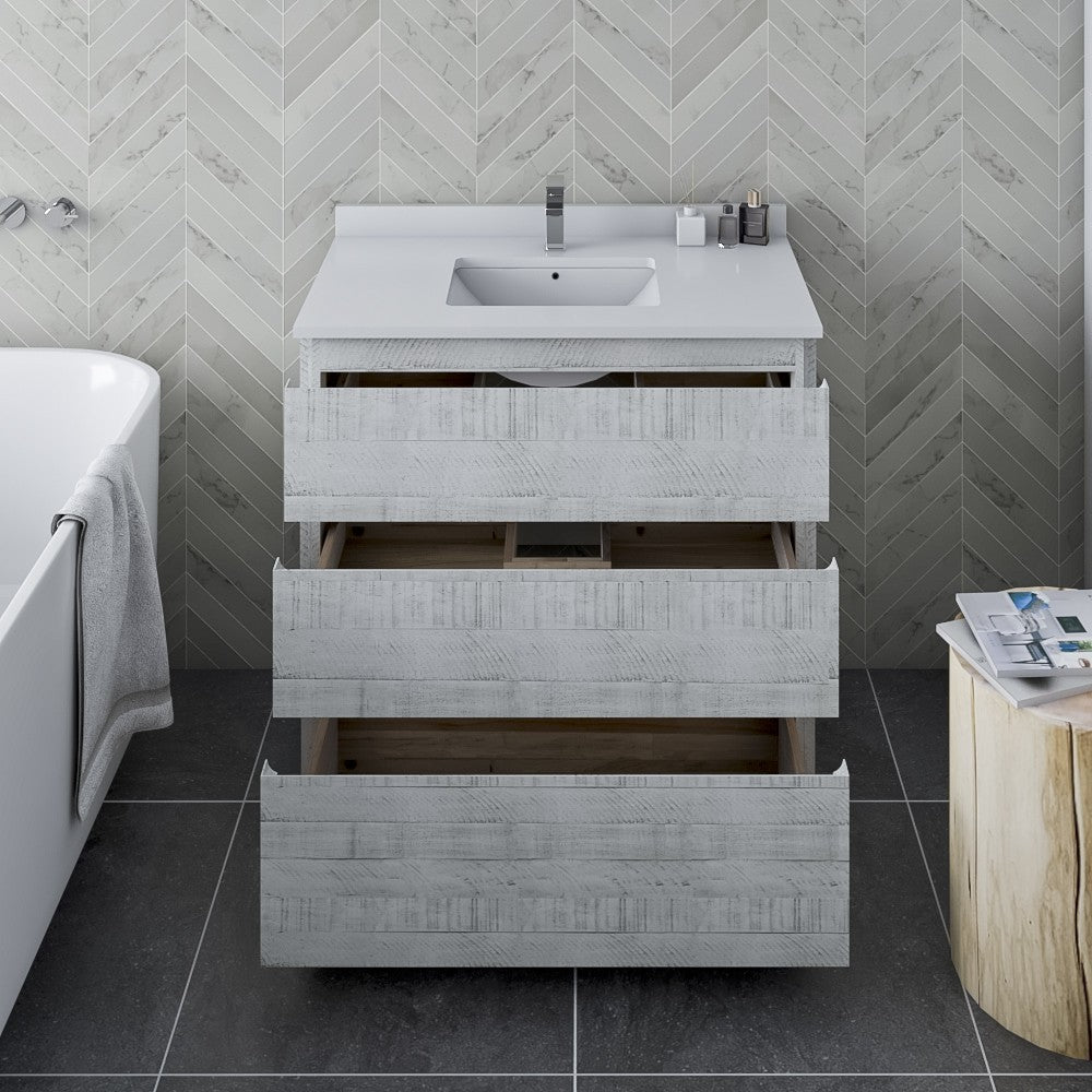 Fresca Formosa 36" Floor Standing Bathroom Cabinet w/ Top & Sink in Rustic White