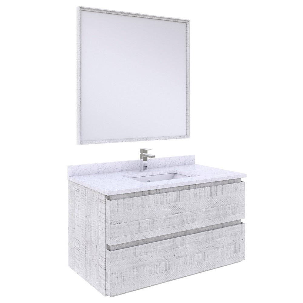 Fresca Formosa 36" Wall Hung Modern Bathroom Vanity w/ Mirror in Rustic White