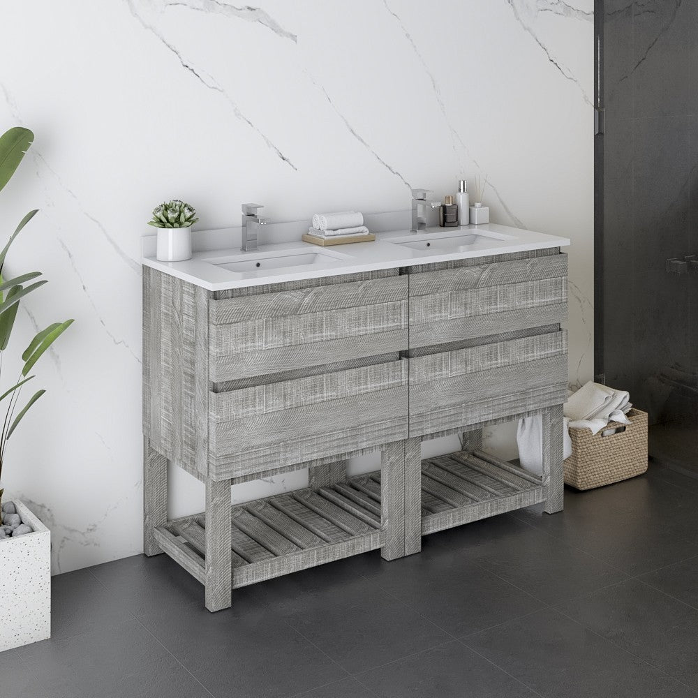 Fresca Formosa 48" Double Sink Bathroom Cabinet w/ Top & Sinks in Ash