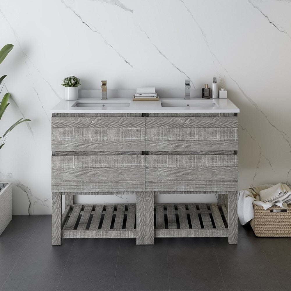 Fresca Formosa 48" Double Sink Bathroom Cabinet w/ Top & Sinks in Ash