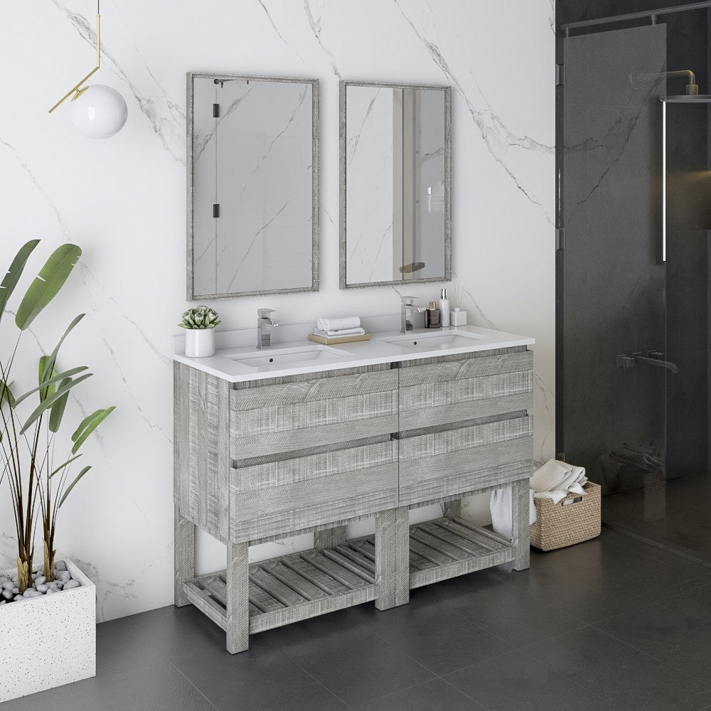 Fresca Formosa 48" Double Sink Bathroom Cabinet w/ Top & Sinks in Ash