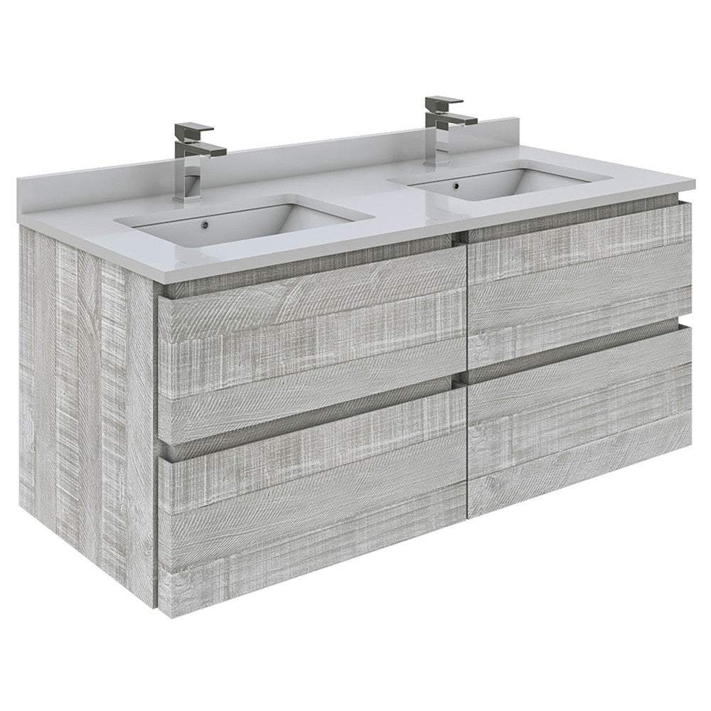 Fresca Formosa 48" Wall Hung Double Sink Bathroom Cabinet w/ Top & Sinks in Ash
