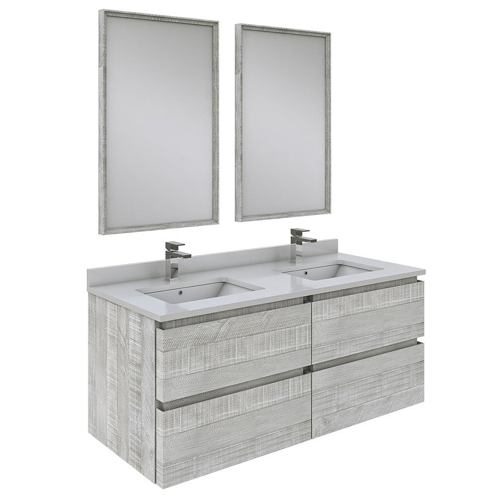 Fresca Formosa 48" Wall Hung Double Sink Bathroom Vanity w/ Mirrors in Ash