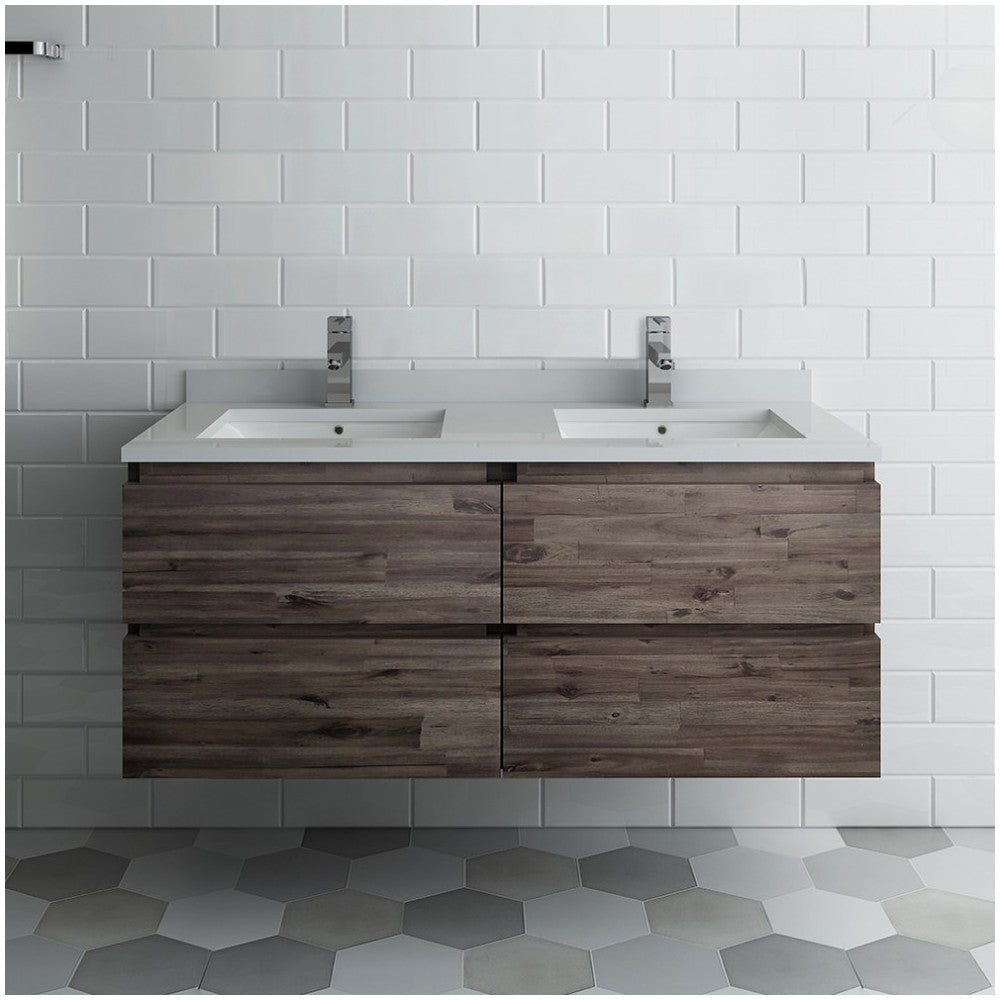 Fresca Formosa 48" Wall Hung Double Sink Modern Bathroom Cabinet w/ Top & Sinks