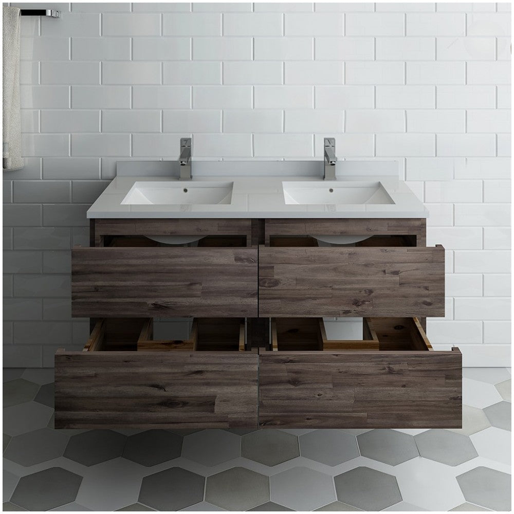 Fresca Formosa 48" Wall Hung Double Sink Modern Bathroom Cabinet w/ Top & Sinks