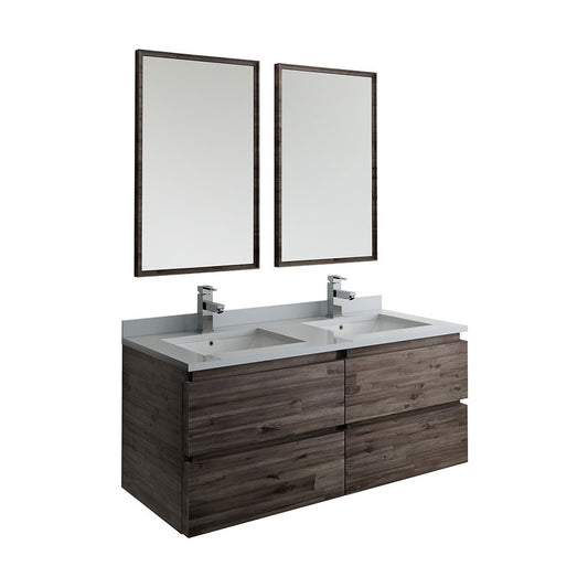 Fresca Formosa 48" Wall Hung Double Sink Modern Bathroom Vanity w/ Mirrors