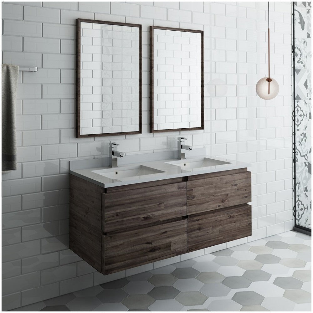 Fresca Formosa 48" Wall Hung Double Sink Modern Bathroom Vanity w/ Mirrors