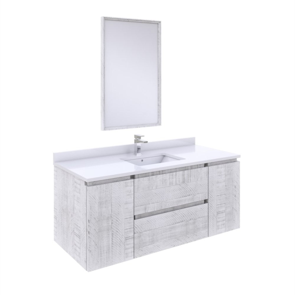 Fresca Formosa 48" Wall Hung Modern Bathroom Vanity w/ Mirror in Rustic White