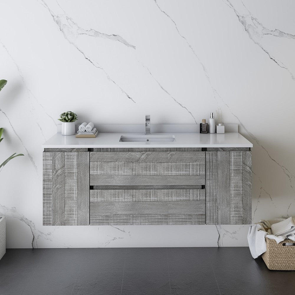 Fresca Formosa 54" Wall Hung Modern Bathroom Cabinet w/ Top & Sink in Ash