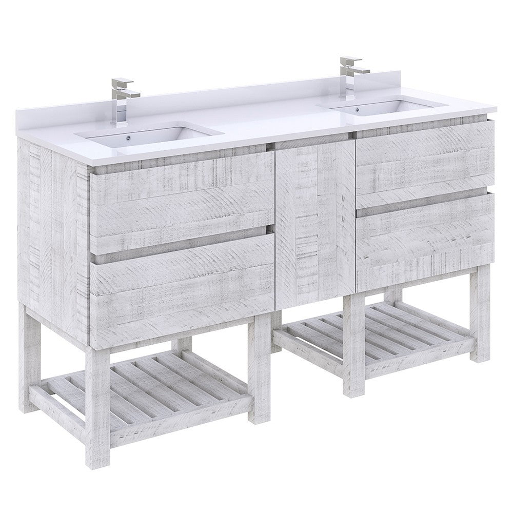 Fresca Formosa 58" Open Bottom Double Sink Bathroom Cabinet in Rustic White