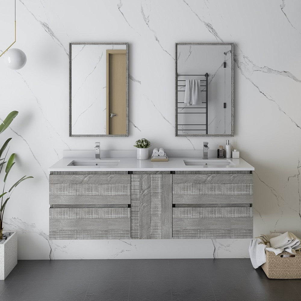 Fresca Formosa 58" Wall Hung Double Sink Modern Bathroom Cabinet in Ash